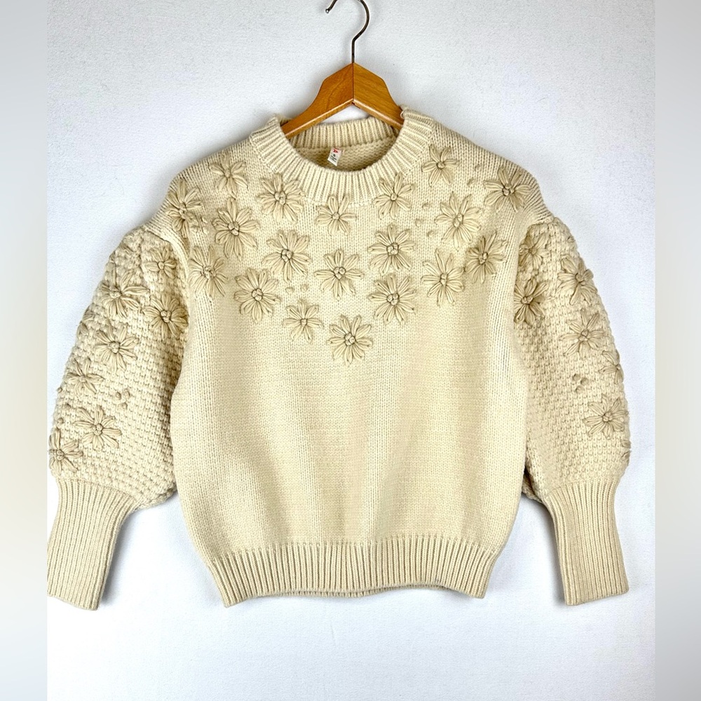 RAGA Crochet Embroideredโ Floral Textured Sweater Cottagecore